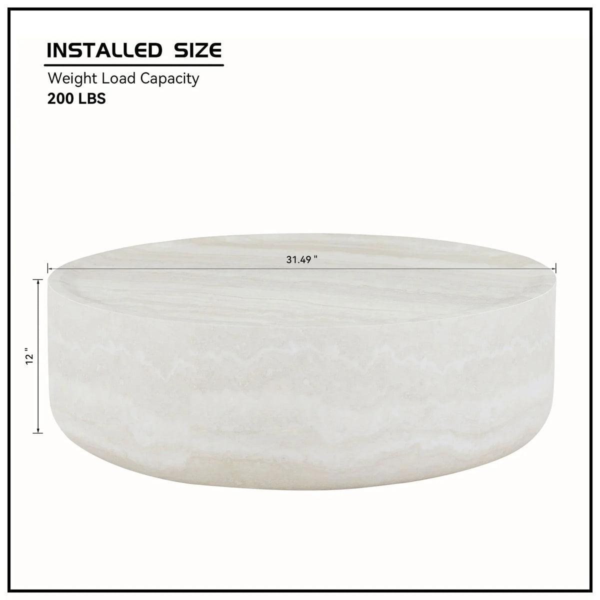 Nouveauté 2026 – Table basse ronde 31,49'' avec texture marbre, table basse circulaire moderne en fibre de verre, table d'appoint pour salon ou extérieur, livrée montée, finition marbre