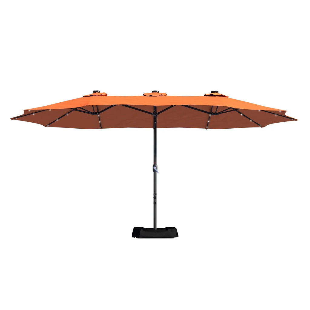 Nouveauté 2026 – Parasol rectangulaire Mondawe 4,57 m (15 pi) avec base et éclairage LED beige