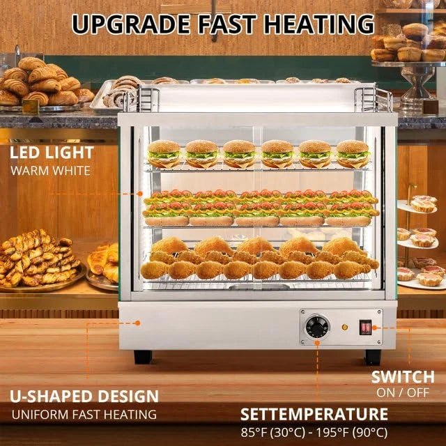 Nouveauté 2026 – Vitrine chauffante commerciale 36", vitrine chauffante de comptoir, chauffe-plats commercial avec étagères réglables, portes coulissantes en verre, armoire chauffante électrique à 3 niveaux