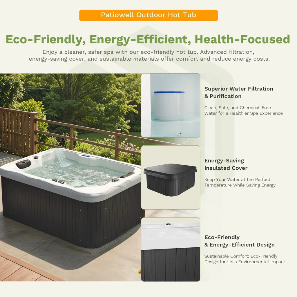 Nouveauté 2026 – Spa extérieur Patiowell 2 places , 41 jets de massage, éclairage LED, système de purification d'eau intégré, 900 L, noir