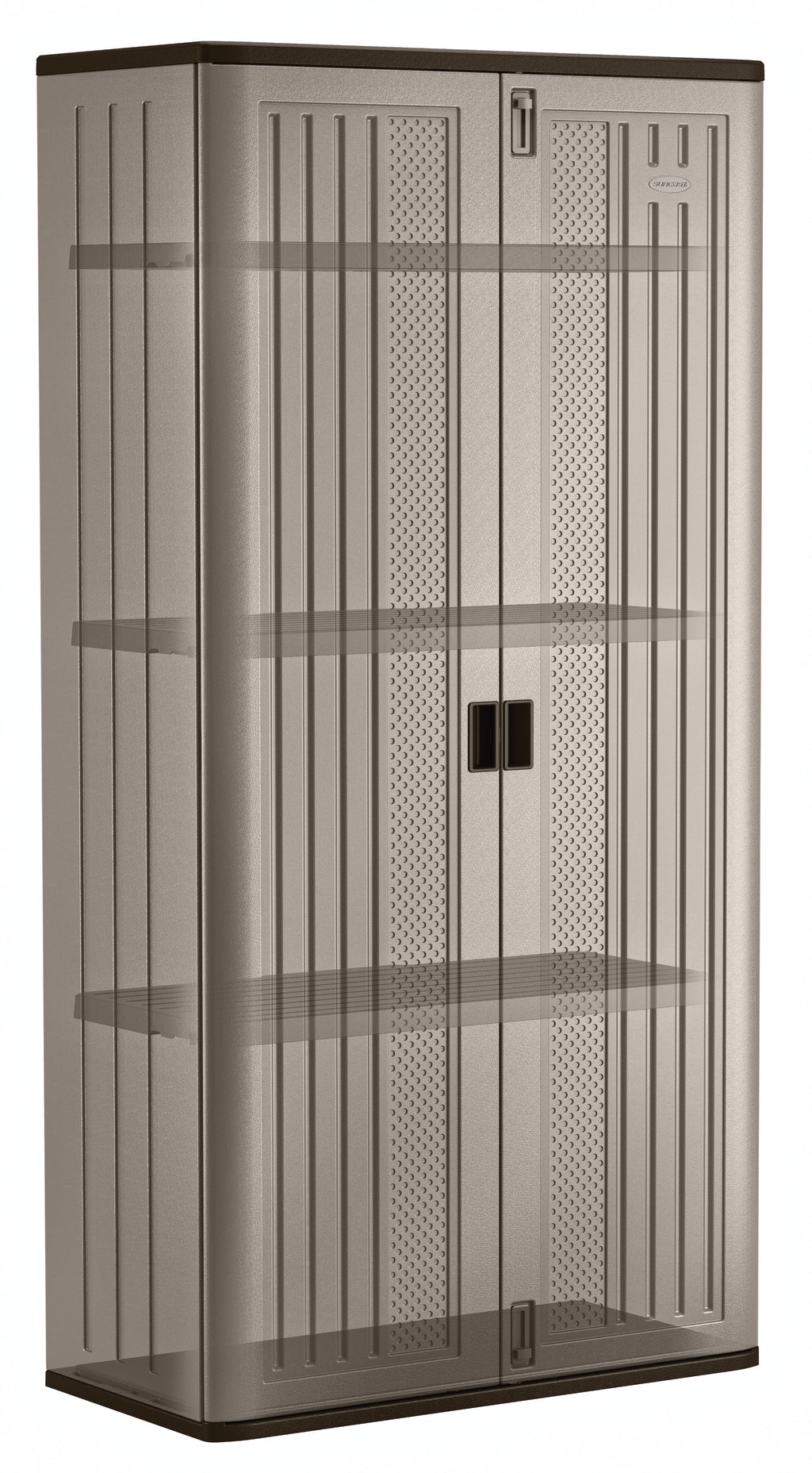 Nouveauté 2026 – Armoire de rangement extérieure Suncast Mega Tall en résine avec 3 étagères, finition platine métallisée
