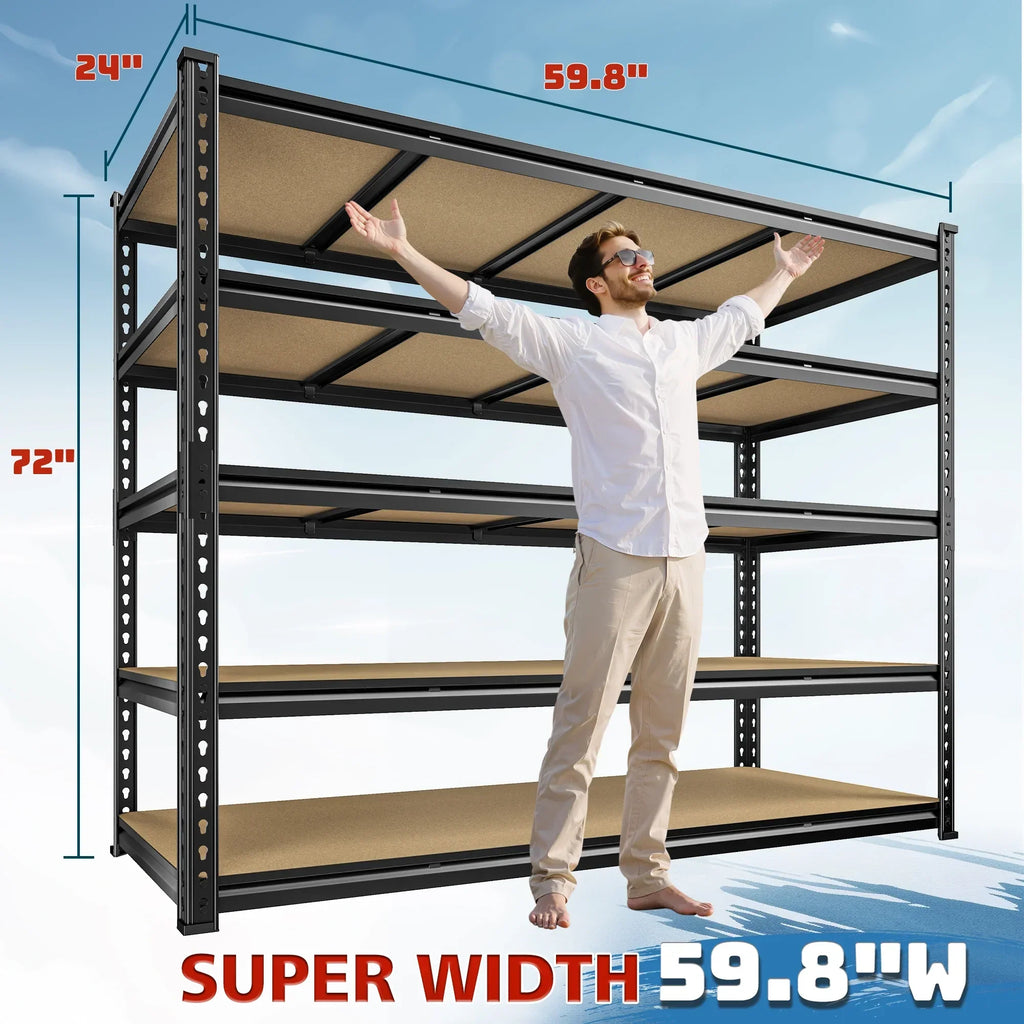 Nouveauté 2026 – Étagère de garage REIBII , 152 cm (L) x 61 cm (P) x 183 cm (H), robuste, supportant jusqu'à 1360 kg (3000 lb), réglable, 5 niveaux, en métal