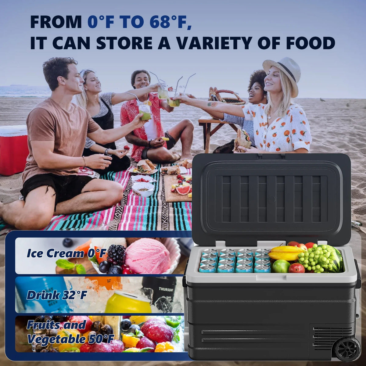 Nouveauté 2026 – Réfrigérateur de voiture Simzlife 12 volts, 75 L (80 QT), portable, avec roues, pour camping-car, température de 0 à 68 °F (18 à 20 °C), alimentation 12/24 V CC et 110-240 V CA, noir