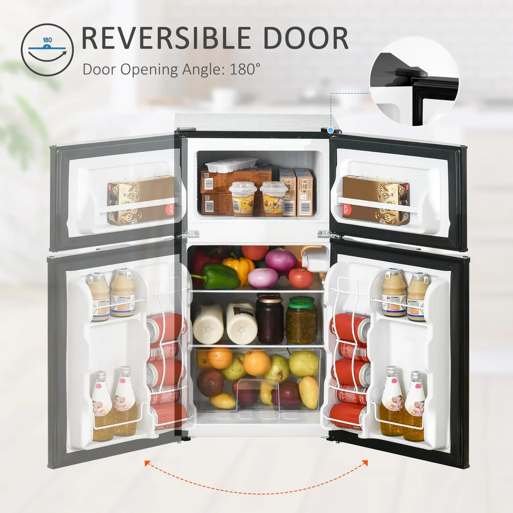 Nouveauté 2026 – Mini-réfrigérateur de 3,2 pi³ avec congélateur, réfrigérateur compact à deux portes avec thermostat réglable, étagère et porte réversible, idéal pour une chambre, une résidence étudiante ou un bureau à domicile. Économe en énergie, n