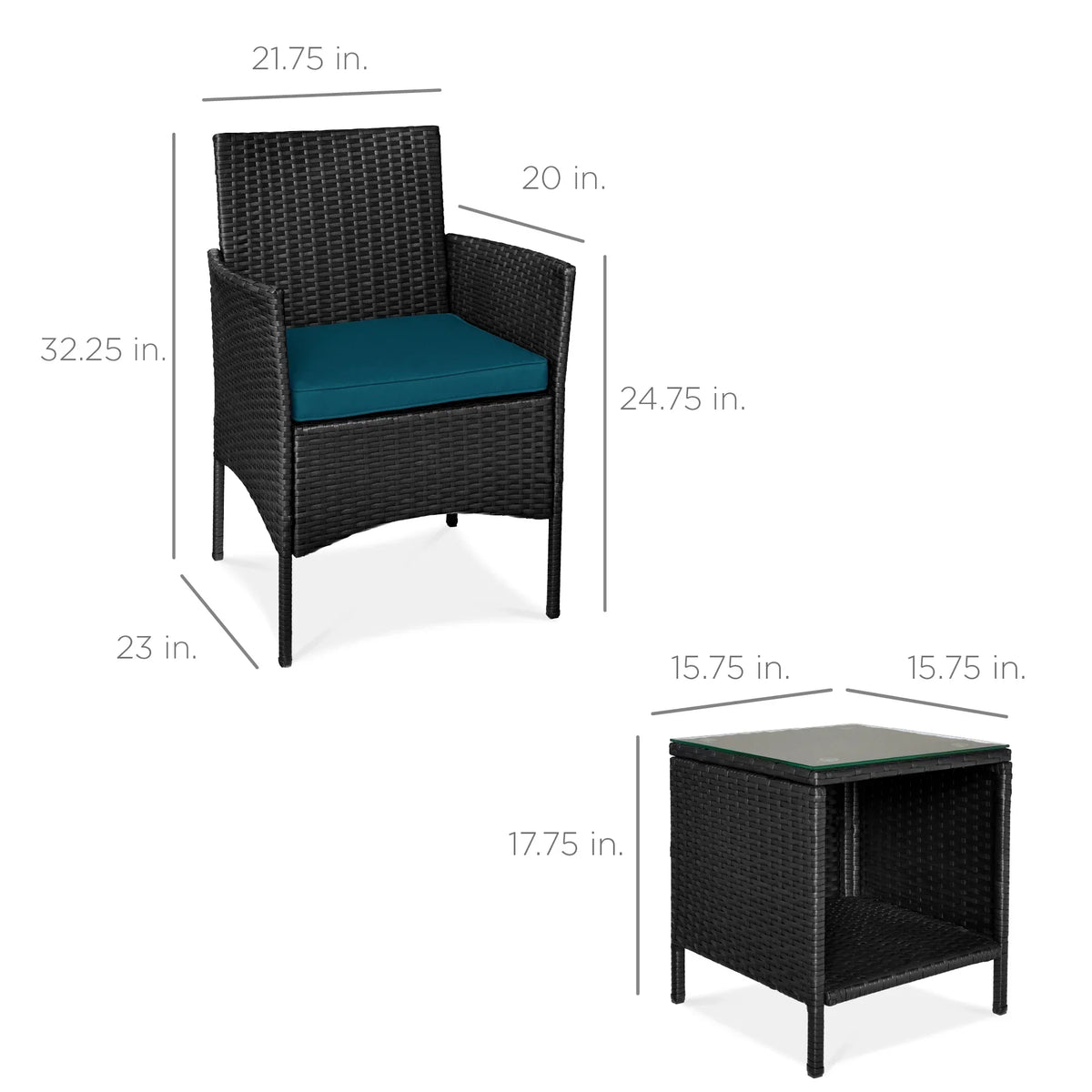 Nouveauté 2026 – Ensemble bistro de jardin 3 pièces en résine tressée Best Choice Products , avec 2 chaises et une table - Gris/Bleu marine