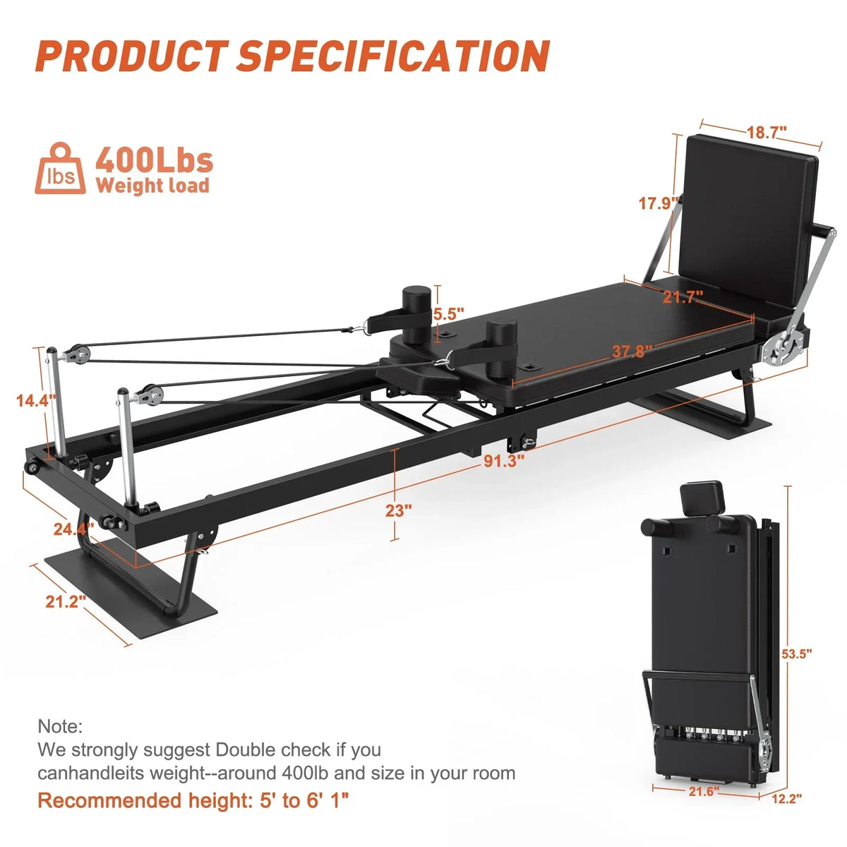 Nouveauté 2026 – Appareil de Pilates Reformer pliable GIKPAL de 234 cm (92 pouces) pour salle de sport à domicile, équipement d'exercices de Pilates pour un corps équilibré avec planche de saut