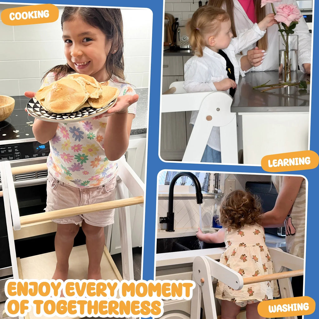 Nouveauté 2026 – Tour de cuisine pliable HARPPA pour tout-petits, tour sur pied pour enfants de 1,5 à 6 ans, blanche