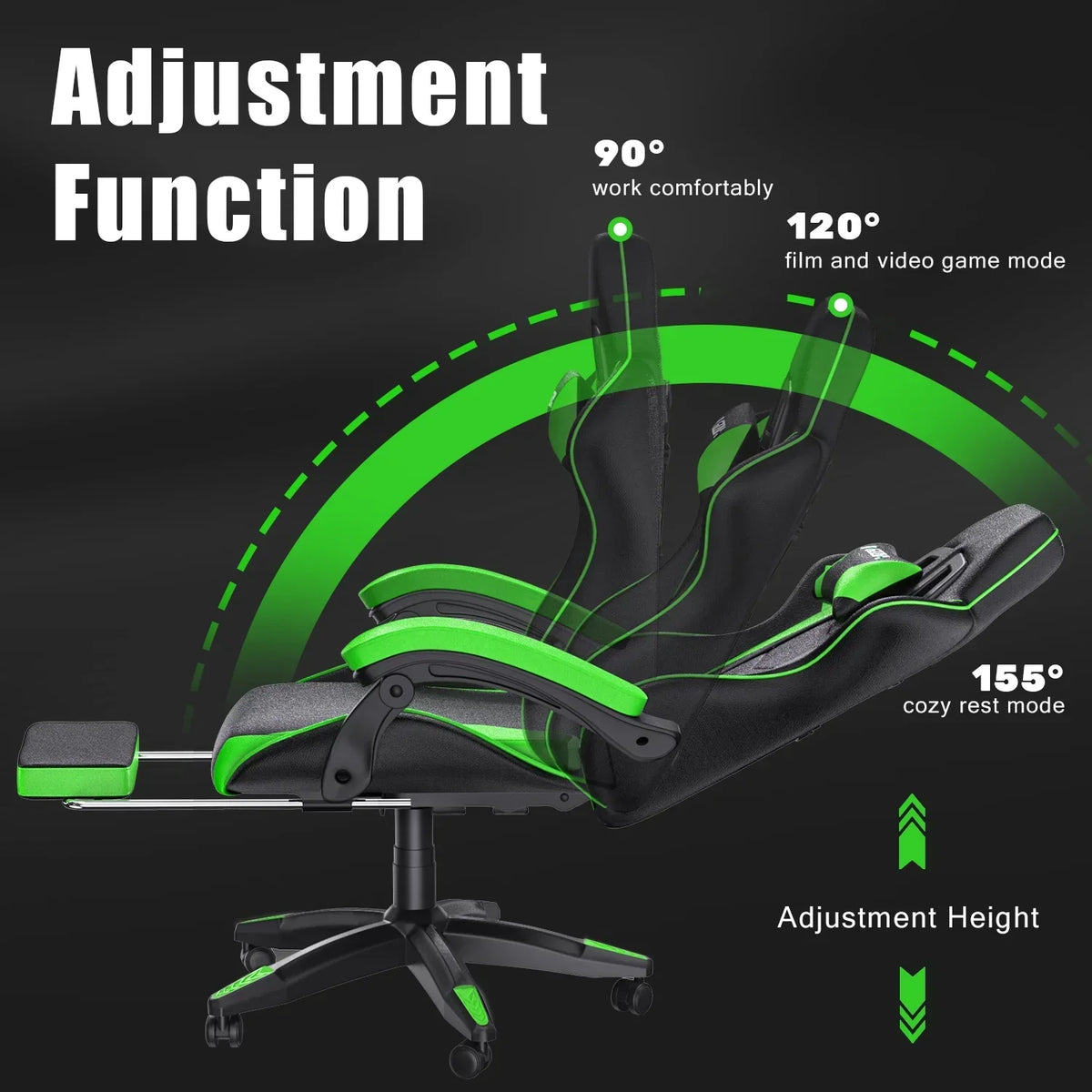Nouveauté 2026 – Chaise de jeu Bigzzia , chaise de bureau ergonomique avec appui-tête et soutien lombaire réglables en hauteur, pour adultes et adolescents, noir et blanc