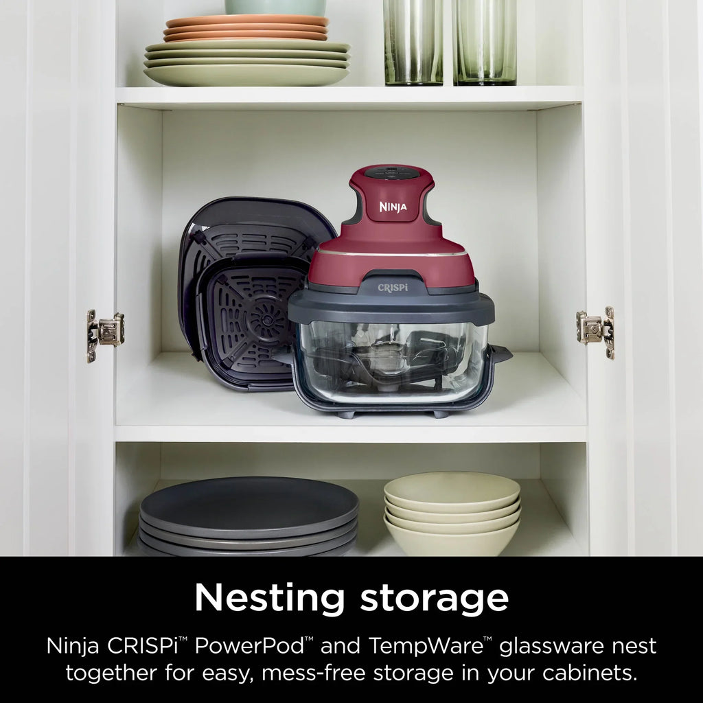 Nouveauté 2026 – Friteuse à air portable 3-en-1 Ninja Crispi , 1500 W, récipients en verre TempWare de 4 L et 5 tasses avec couvercles de conservation, compatible micro-ondes, congélateur et lave-vaisselle, blanc, FN100WH