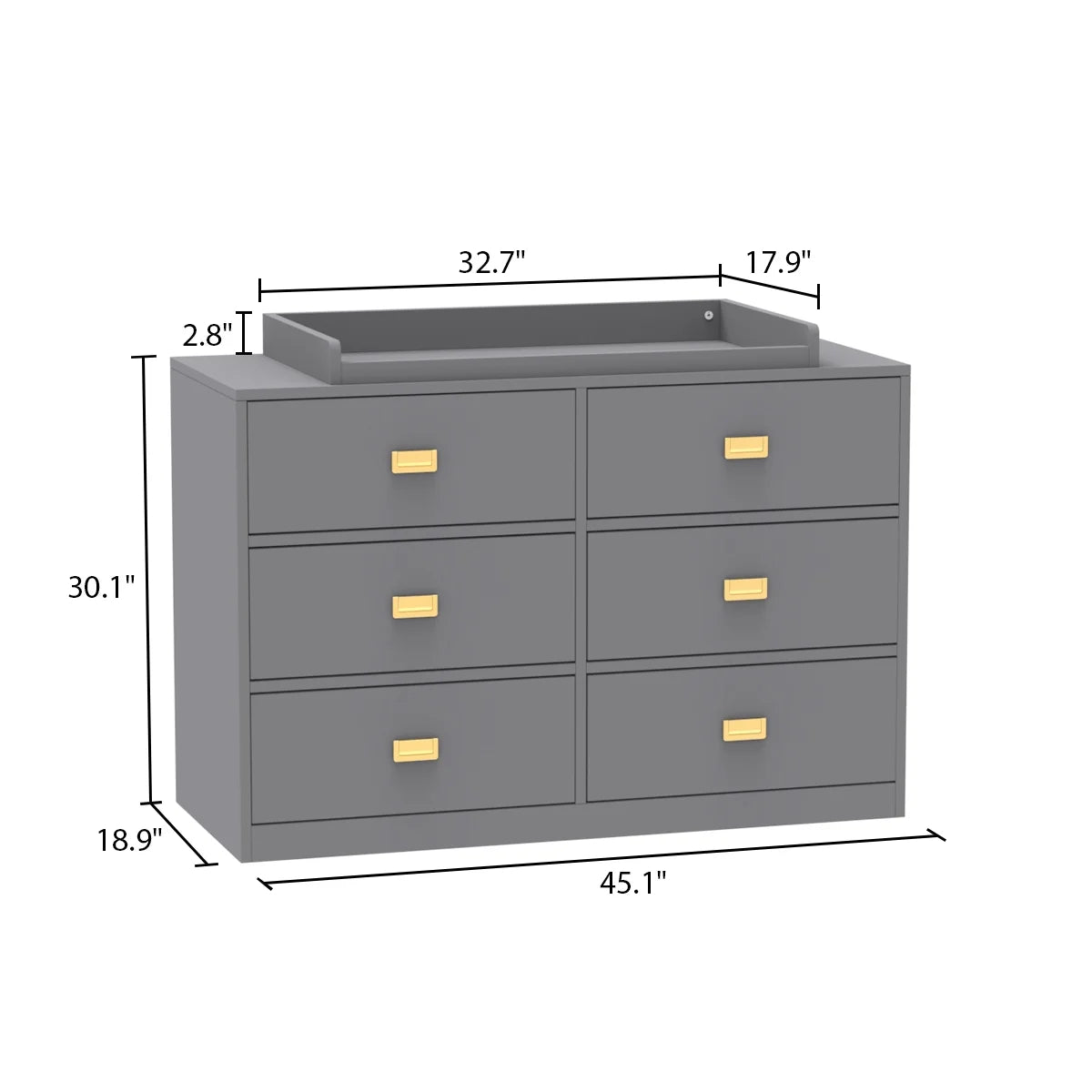 Nouveauté 2026 – Table à langer/commode pour chambre de bébé OXYLIFE , 114 cm (45 po), avec 4 tiroirs et une étagère, blanche