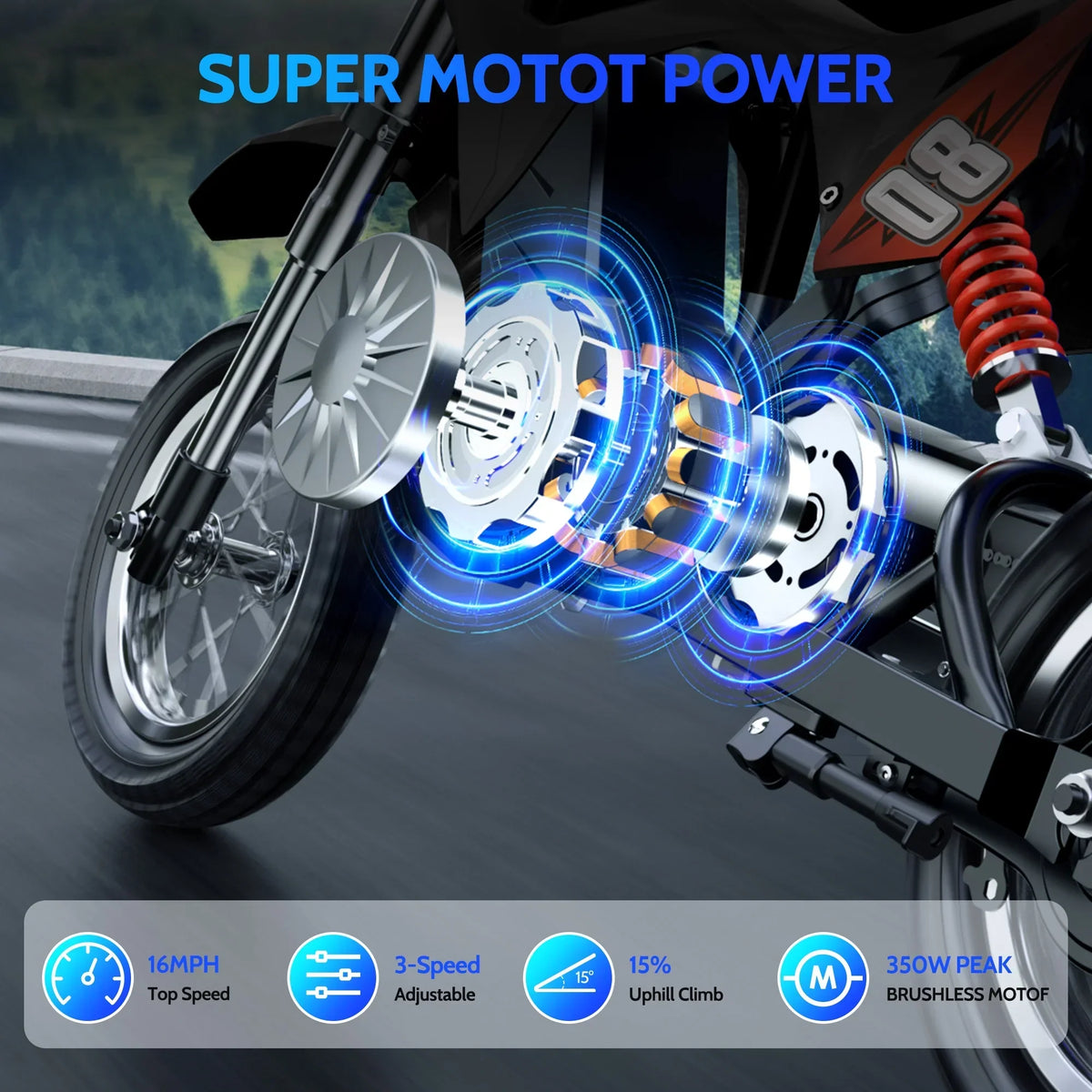 Nouveauté 2026 – Moto électrique tout-terrain pour enfants 36V, moto électrique rapide jusqu'à 25 km/h et 16 km d'autonomie, 3 modes de vitesse, poignée d'accélérateur, double suspension et freins pour enfants de 5 à 10 ans
