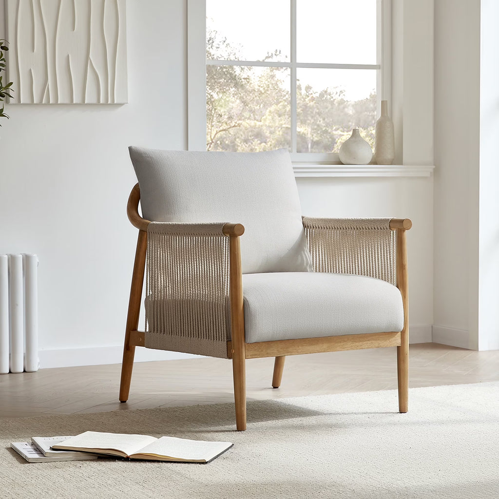 Nouveauté 2026 – Fauteuil d'appoint moderne CHITA , fauteuil tressé pour salon, crème