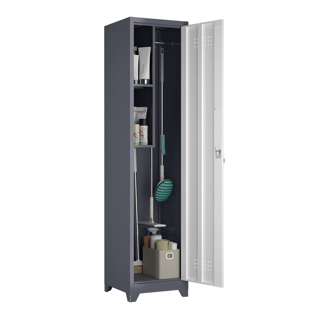 Nouveauté 2026 – Armoire à balais Marcree Slim , armoire métallique avec étagères et tringle de suspension, armoire de rangement utilitaire de 165 cm avec porte verrouillable, armoire de rangement haute pour produits de nettoyage, idéale pour la cuis