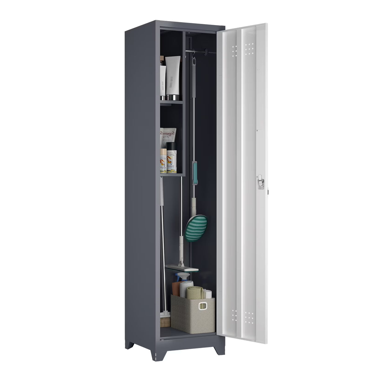 Nouveauté 2026 – Armoire à balais Marcree Slim , armoire métallique avec étagères et tringle de suspension, armoire de rangement utilitaire de 165 cm avec porte verrouillable, armoire de rangement haute pour produits de nettoyage, idéale pour la cuis