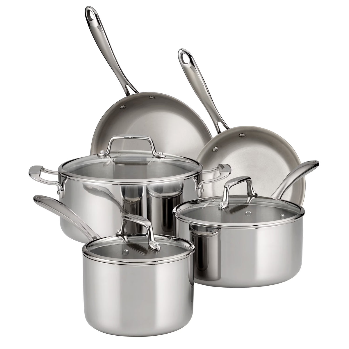 Nouveauté 2026 – Ensemble de 14 pièces de batterie de cuisine Tramontina en acier inoxydable triple couche avec couvercles en verre