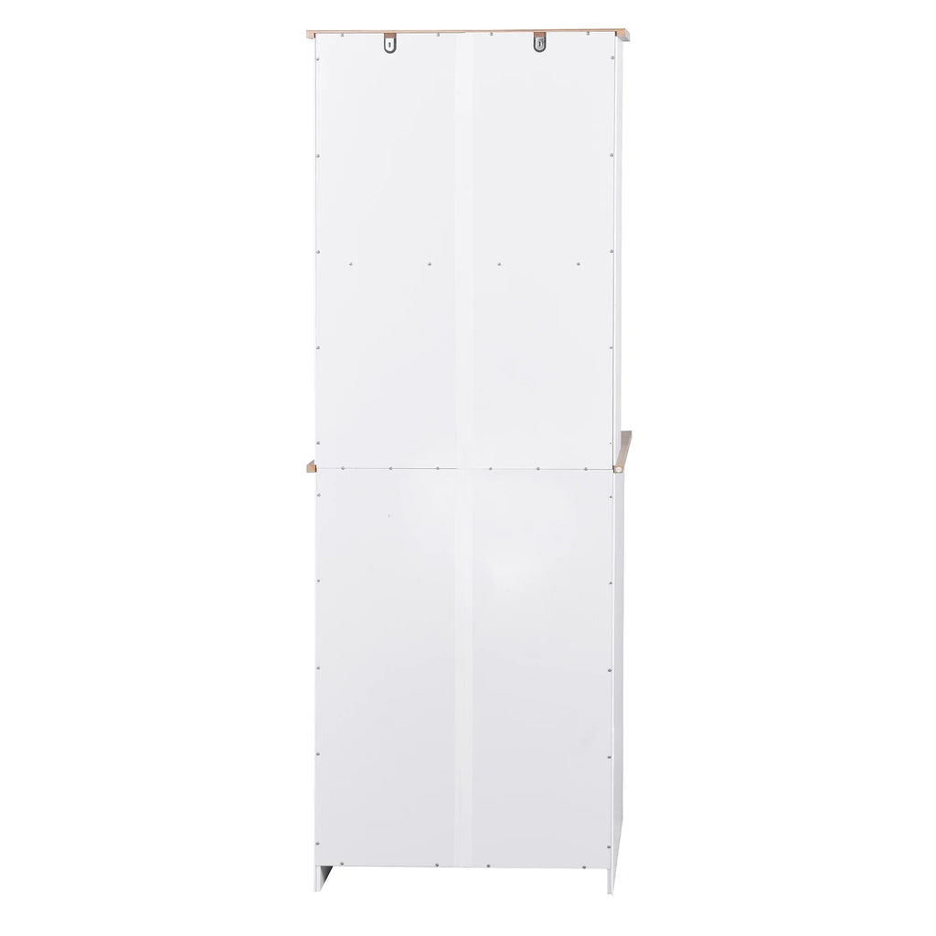 Nouveauté 2026 – ! Meuble de cuisine en bois blanc avec portes vitrées encadrées et tiroir, idéal pour ranger le garde-manger et le micro-ondes