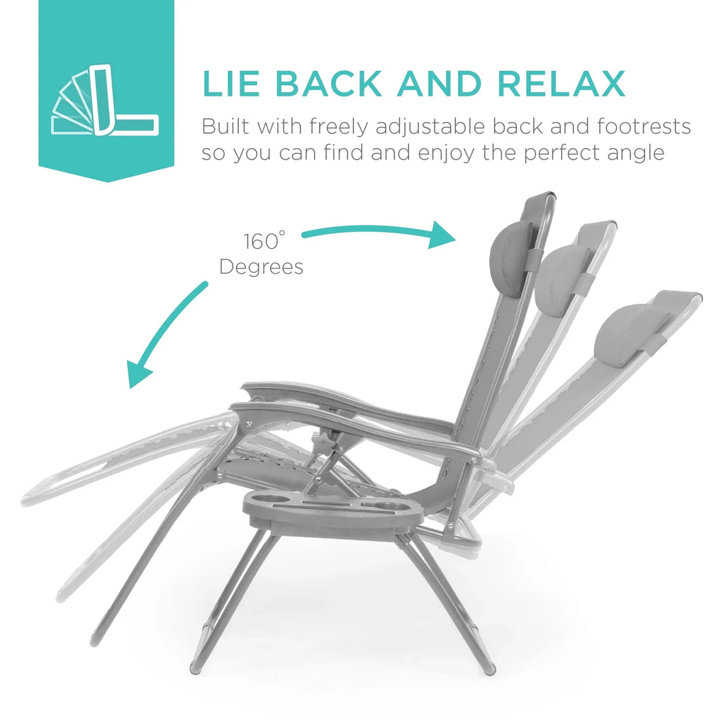 Nouveauté 2026 – Ensemble de 2 fauteuils inclinables zéro gravité Best Choice Products pour terrasse et piscine avec porte-gobelet - Gris