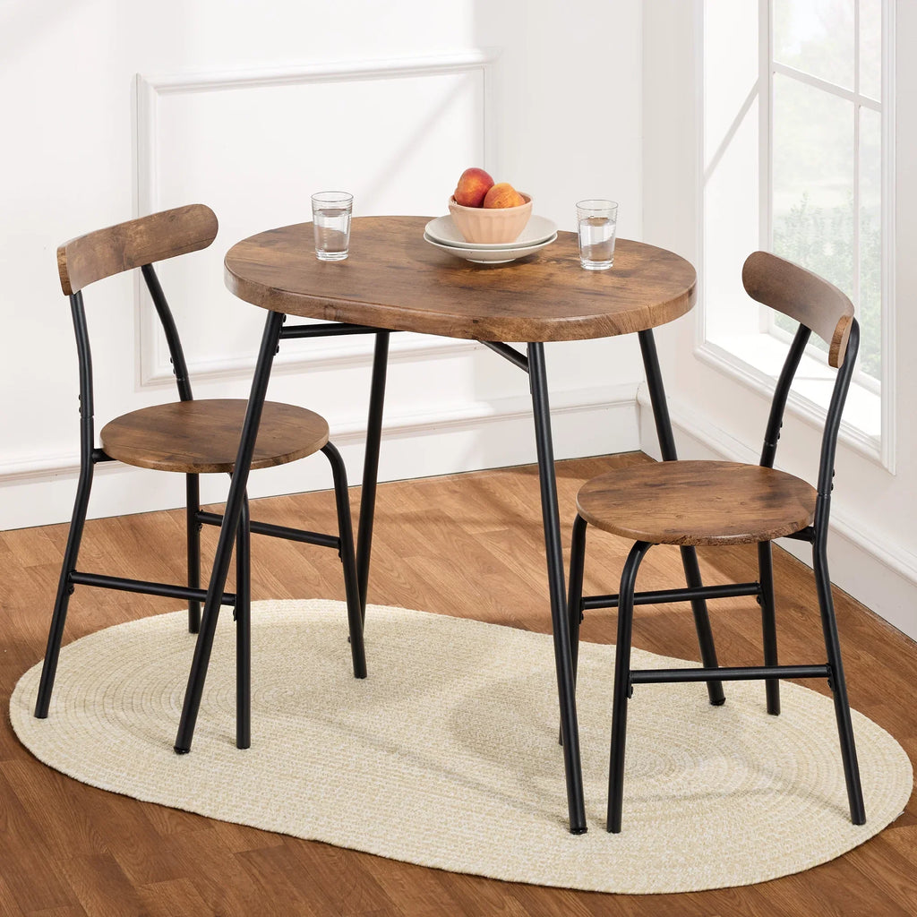Nouveauté 2026 – Ensemble table et chaises ovales modernes 3 pièces Best Choice Products , petit coin repas avec 2 chaises - Noir/Noir