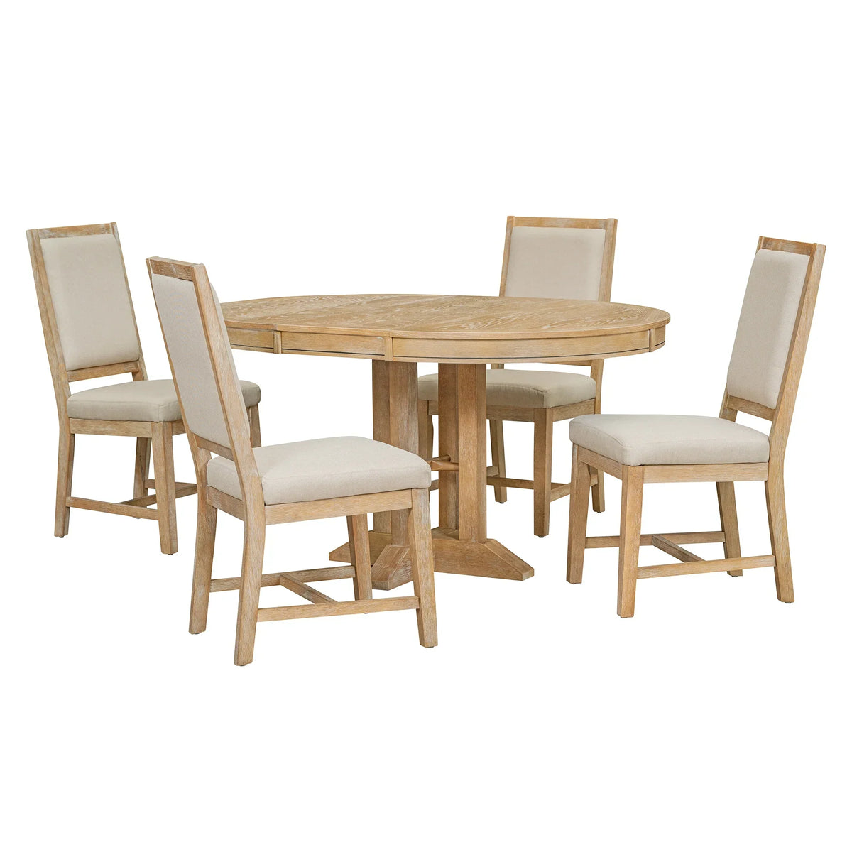 Nouveauté 2026 – Ensemble de salle à manger rond 5 pièces , comprenant une table extensible et 4 chaises rembourrées, en bois, pour 4 personnes. Style campagnard, idéal pour la cuisine, la salle à manger ou un appartement. Couleur : marron