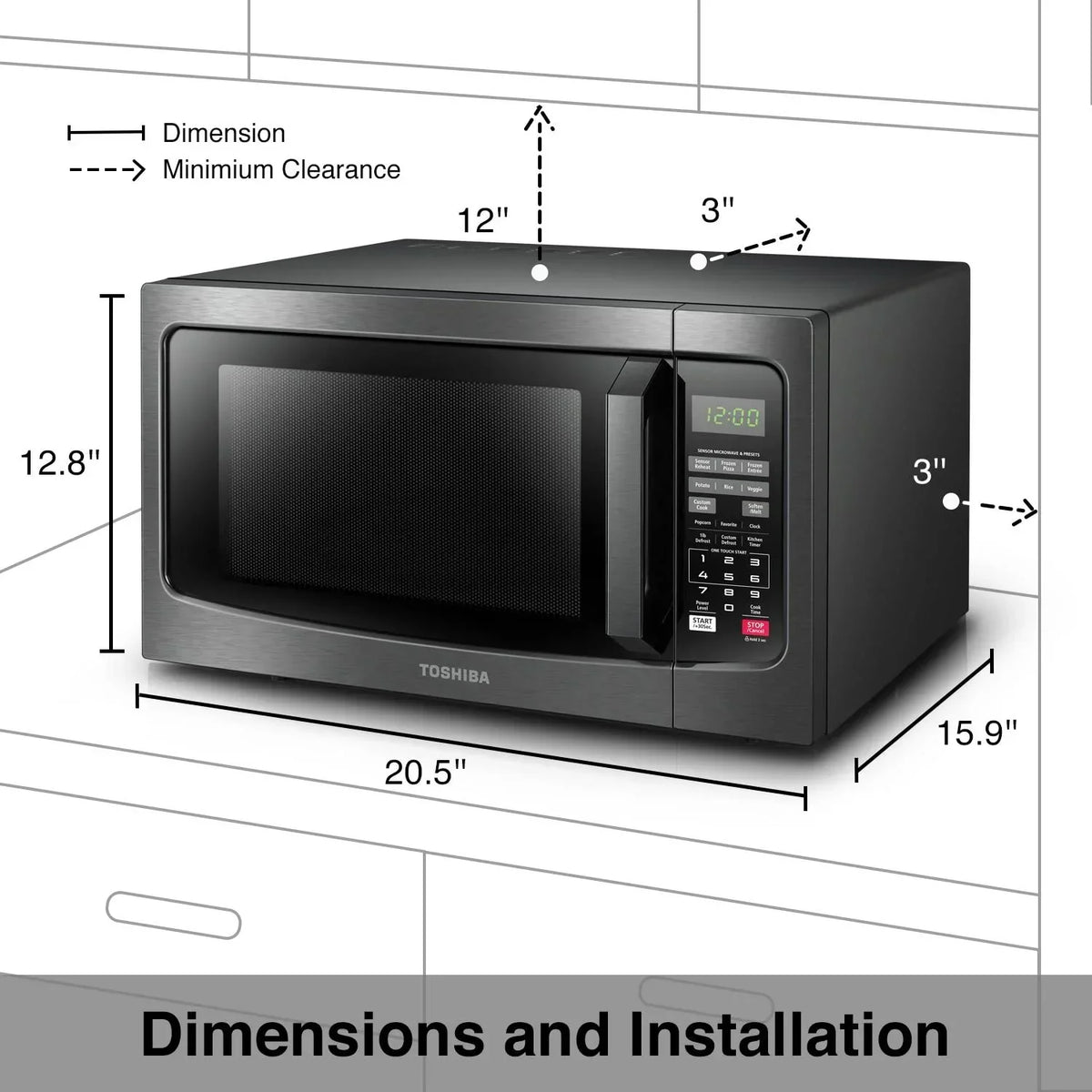 Nouveauté 2026 – Fours à micro-ondes de comptoir Toshiba 1,2 pi³ en acier inoxydable