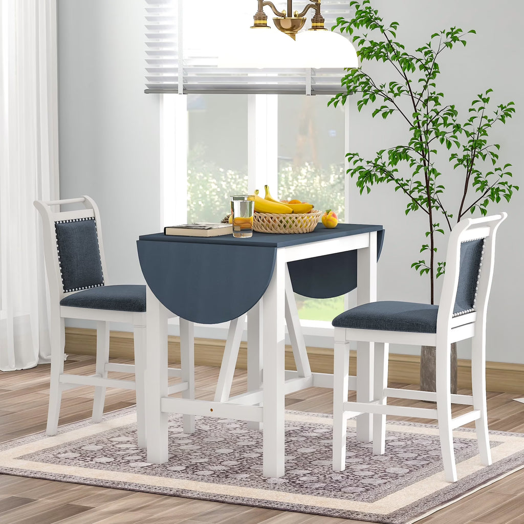 Nouveauté 2026 – Ensemble de salle à manger pliant 3 pièces en bois Harper & Bright Designs : table à abattants et 2 chaises de bar rembourrées, idéal pour les petits espaces, marron