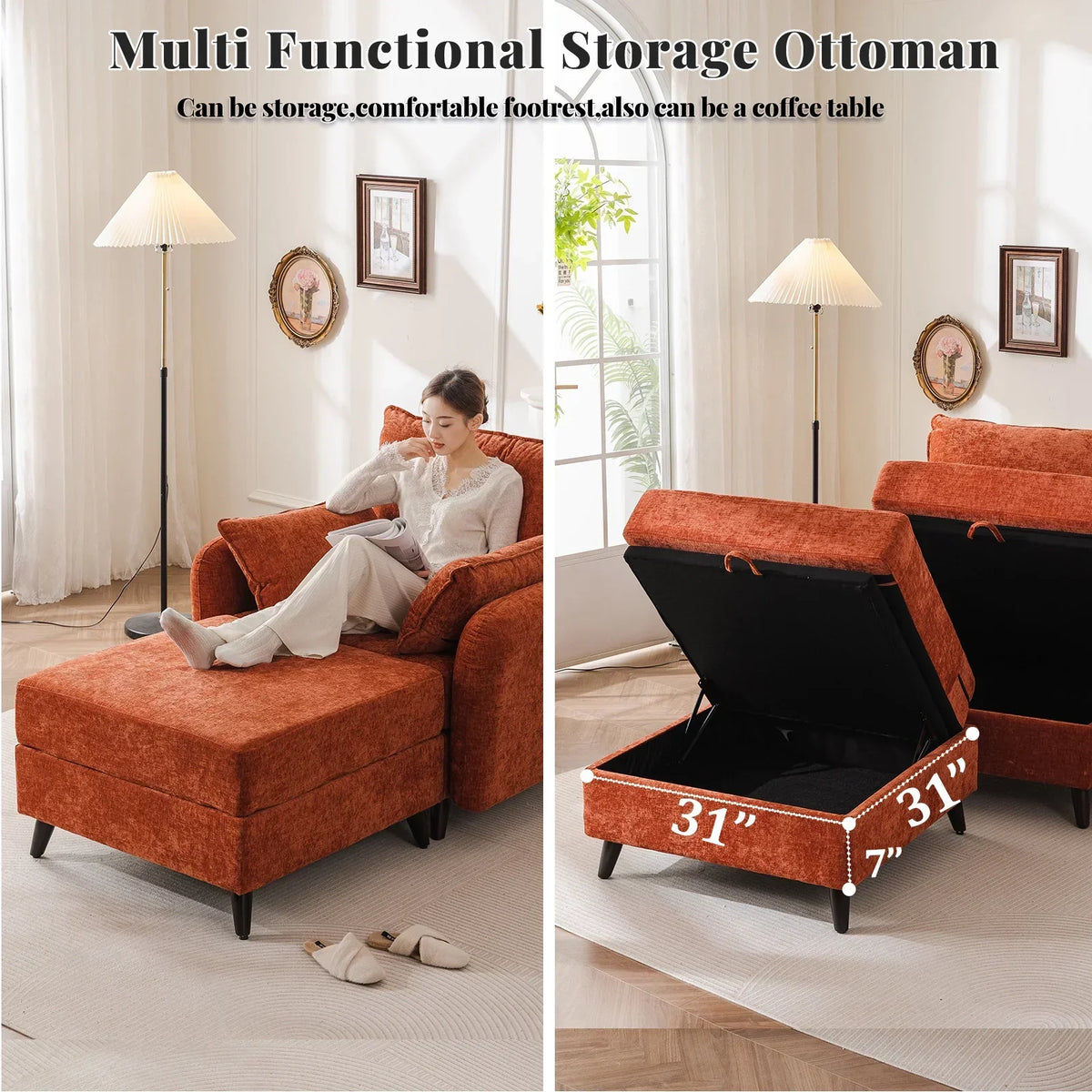 Nouveauté 2026 – Fauteuil d'appoint surdimensionné Rexulqo avec rangement intégré, confortable pour le salon, livré avec 2 coussins décoratifs, fauteuil rembourré style milieu du siècle, assise profonde de 62 cm, fauteuil de lecture pour chambre ou b