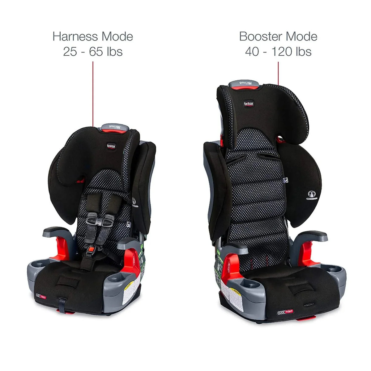 Nouveauté 2026 – Siège auto Britax Grow With You ClickTight Harness-2-Rehausseur 2 en 1 avec dossier haut. Gris Cool Flow