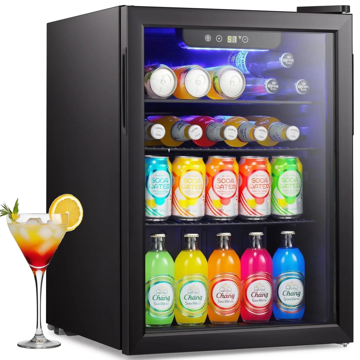 Nouveauté 2026 – Mini-réfrigérateur à boissons Auseo , 1,3 pi³ (37 litres) - Capacité de 55 canettes et 12 bouteilles - Porte double vitrée - Idéal pour la maison, le bar ou le bureau - Commandes tactiles électroniques