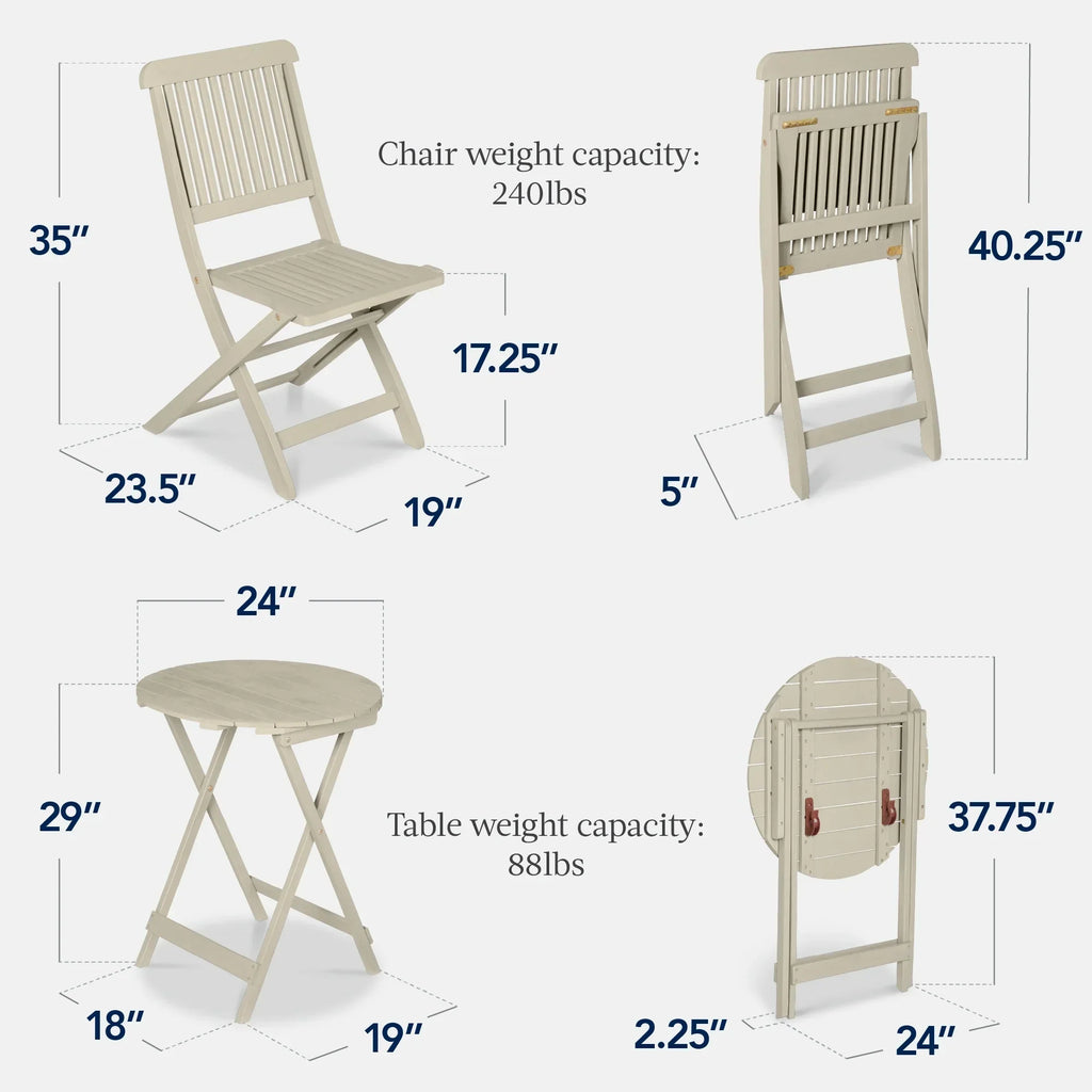 Nouveauté 2026 – Ensemble bistro 3 pièces en bois d'acacia Best Choice Products , mobilier de patio pliant avec 2 chaises et une table - Naturel