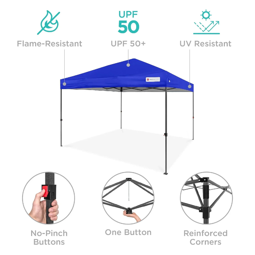 Nouveauté 2026 – Best Choice Products 3,66 m x 3,66 m - Abri pliant facile à monter avec installation en un clic, sac à roulettes et 4 sacs de lestage - Bleu marine