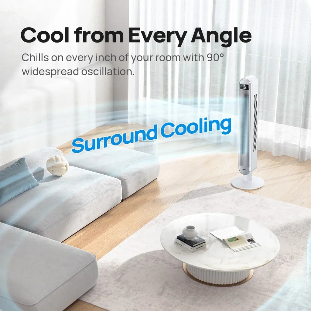 Nouveauté 2026 – Ventilateur tour Dreo pour la maison, ventilateur sur pied de 107 cm avec télécommande, ventilateur oscillant de 229 cm pour l'intérieur, ventilateurs de chambre silencieux (34 dB), 6 vitesses, 4 modes, minuterie de 12 heures, ventil