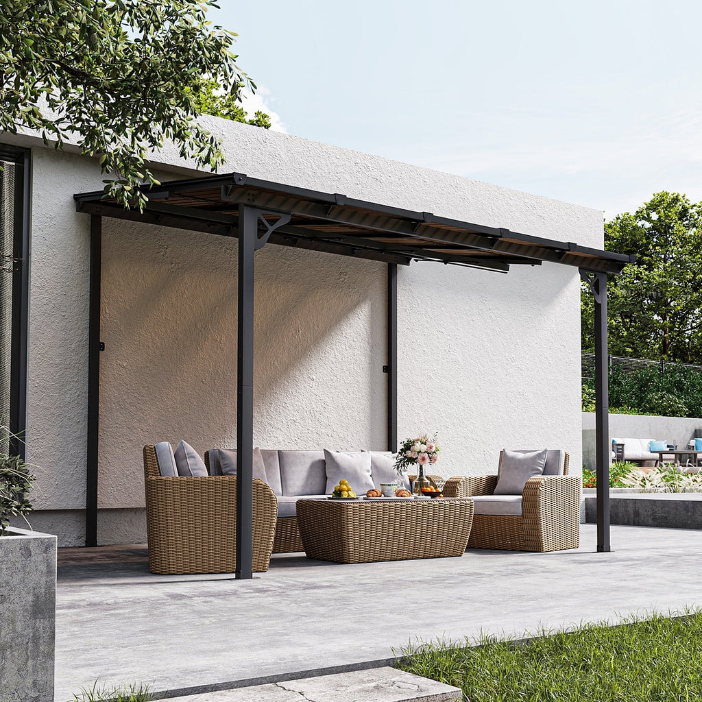 Nouveauté 2026 – Gazebo Aoxun de 2,4 m x 1,5 m pour patio, pergola avec toit incliné, grand auvent mural robuste pour barbecue, idéal pour jardin, terrasse ou patio