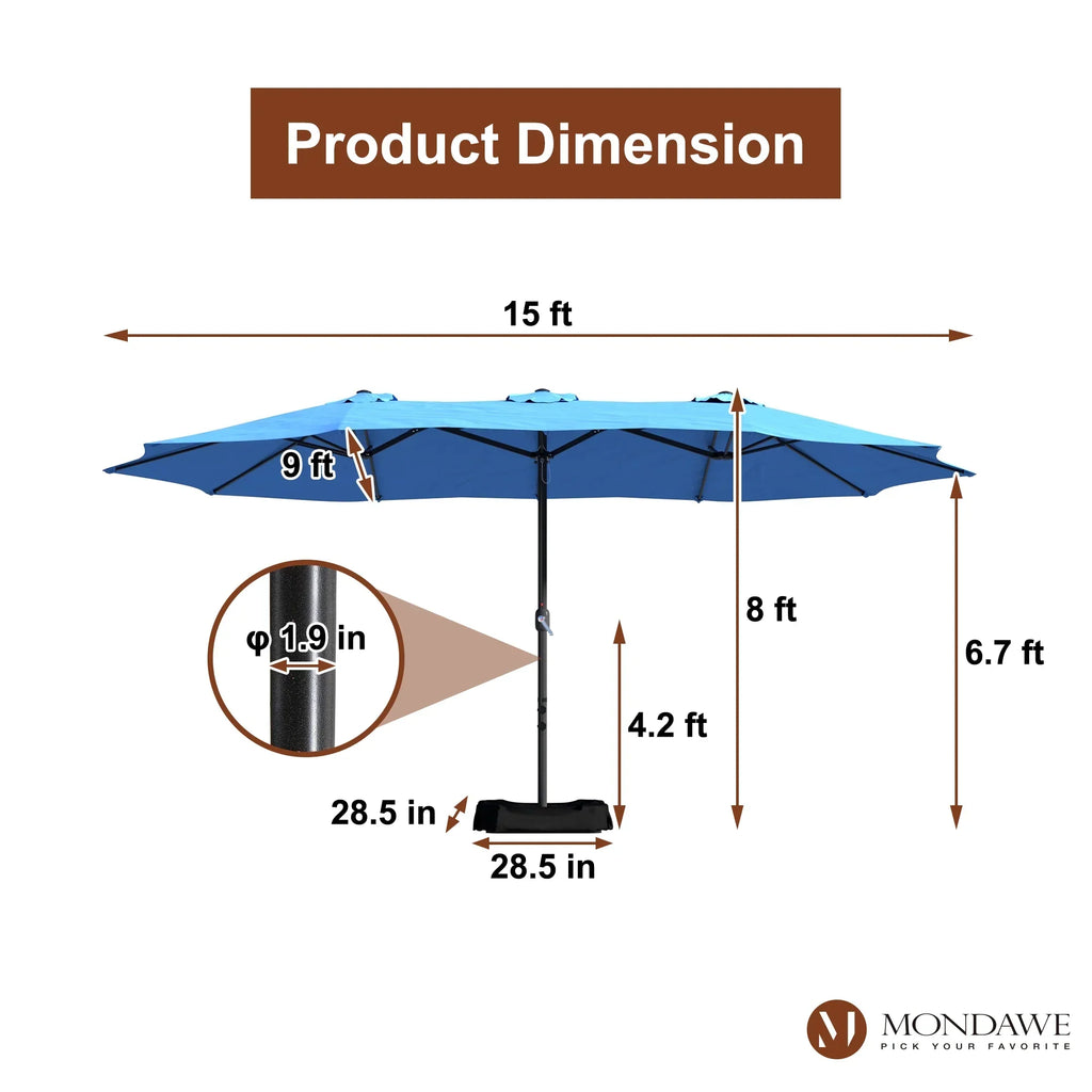 Nouveauté 2026 – Parasol rectangulaire Mondawe 4,57 m (15 pi) avec base et éclairage LED beige