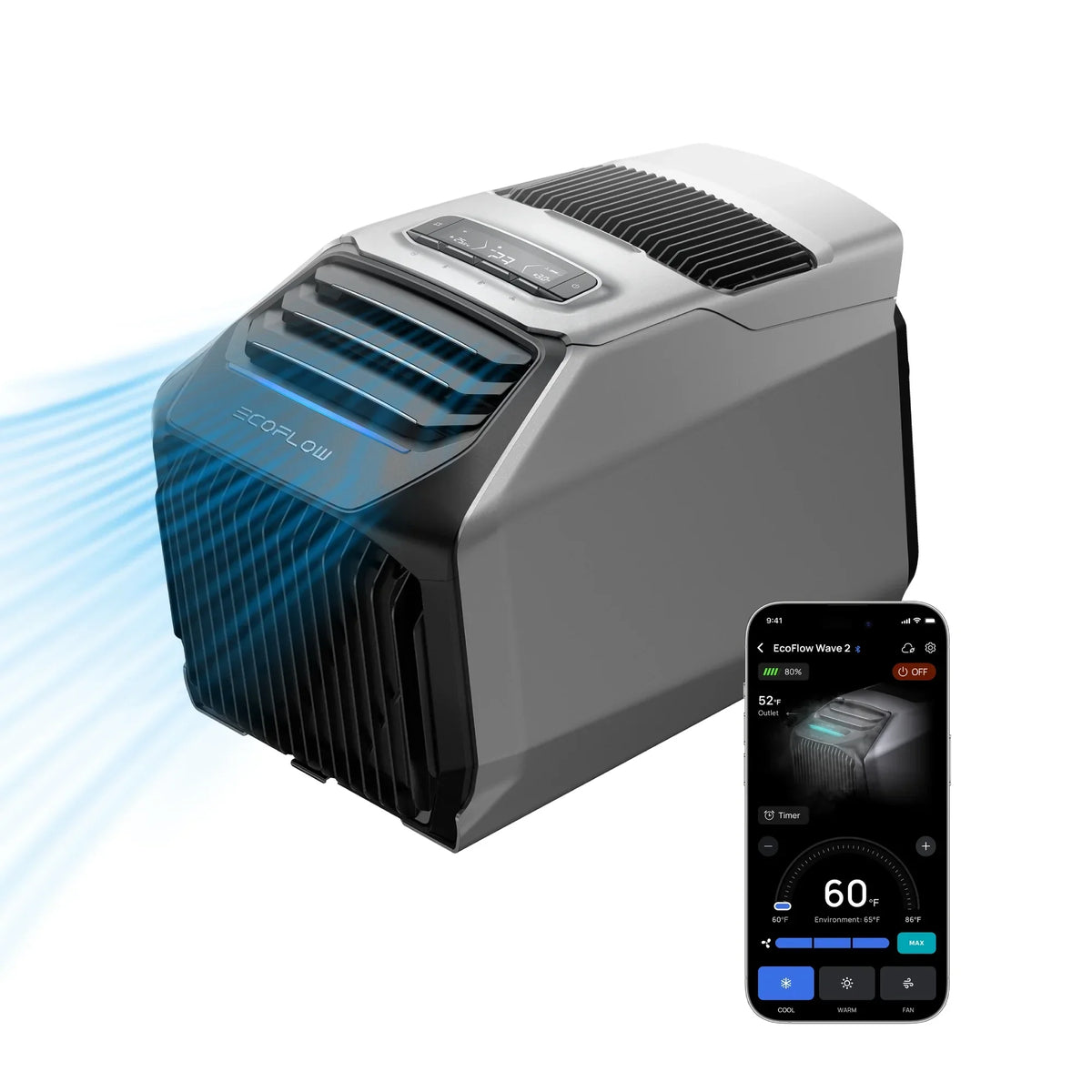 Nouveauté 2026 – Climatiseur portable EF EcoFlow WAVE 3 , puissance de refroidissement 1800 W/6100 BTU et puissance de chauffage 2000 W/6800 BTU, charge rapide 1000 W en 75 minutes, autonomie sans fil de 8 heures, contrôle via application, idéal pour