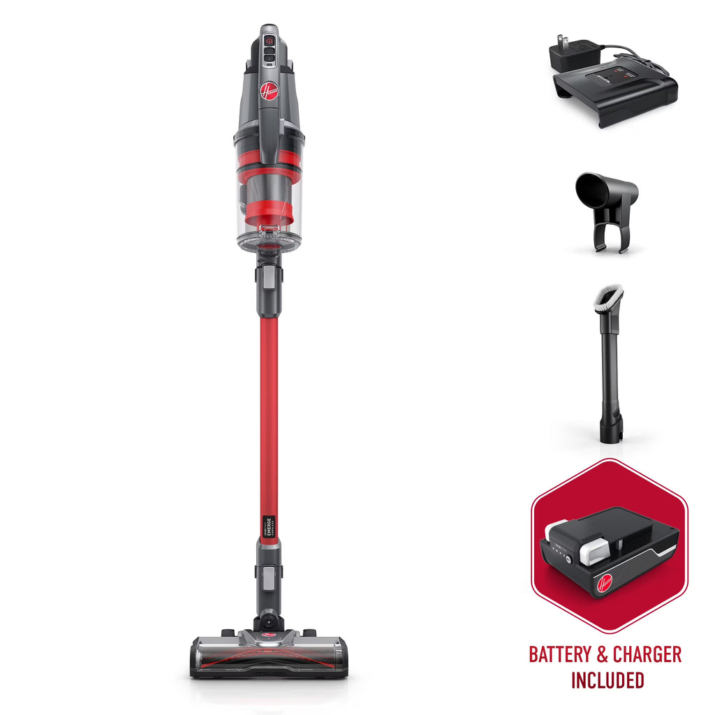 Nouveauté 2026 – Aspirateur balai sans fil Hoover ONEPWR Emerge Essentials , pour tapis, sols durs, tissus d'ameublement et poils d'animaux. Aspirateur à main amovible. Autonomie de 45 minutes. Référence : BH53610V