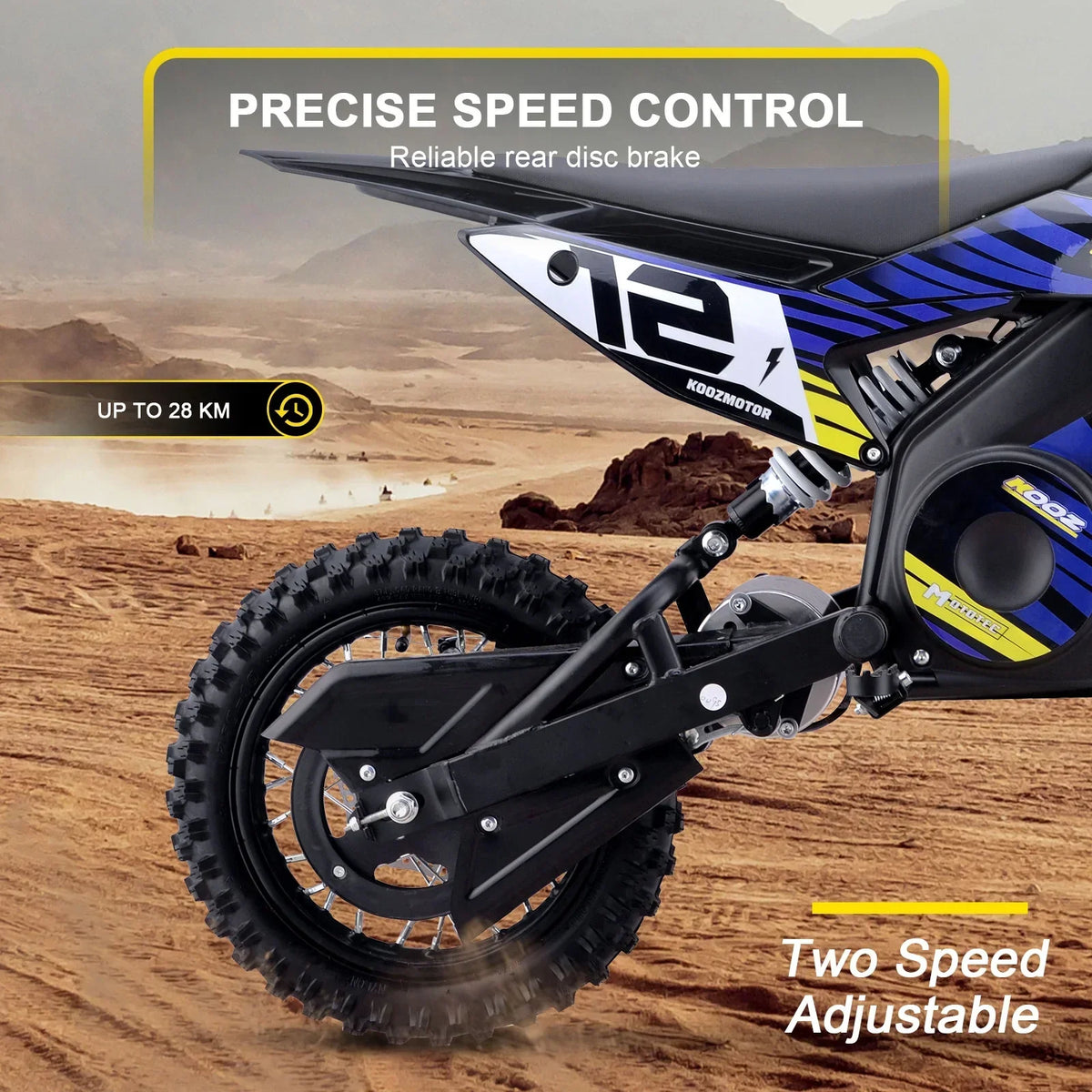 Nouveauté 2026 – Moto tout-terrain électrique MotoTec 36 V 1000 W (HP112E) bleue