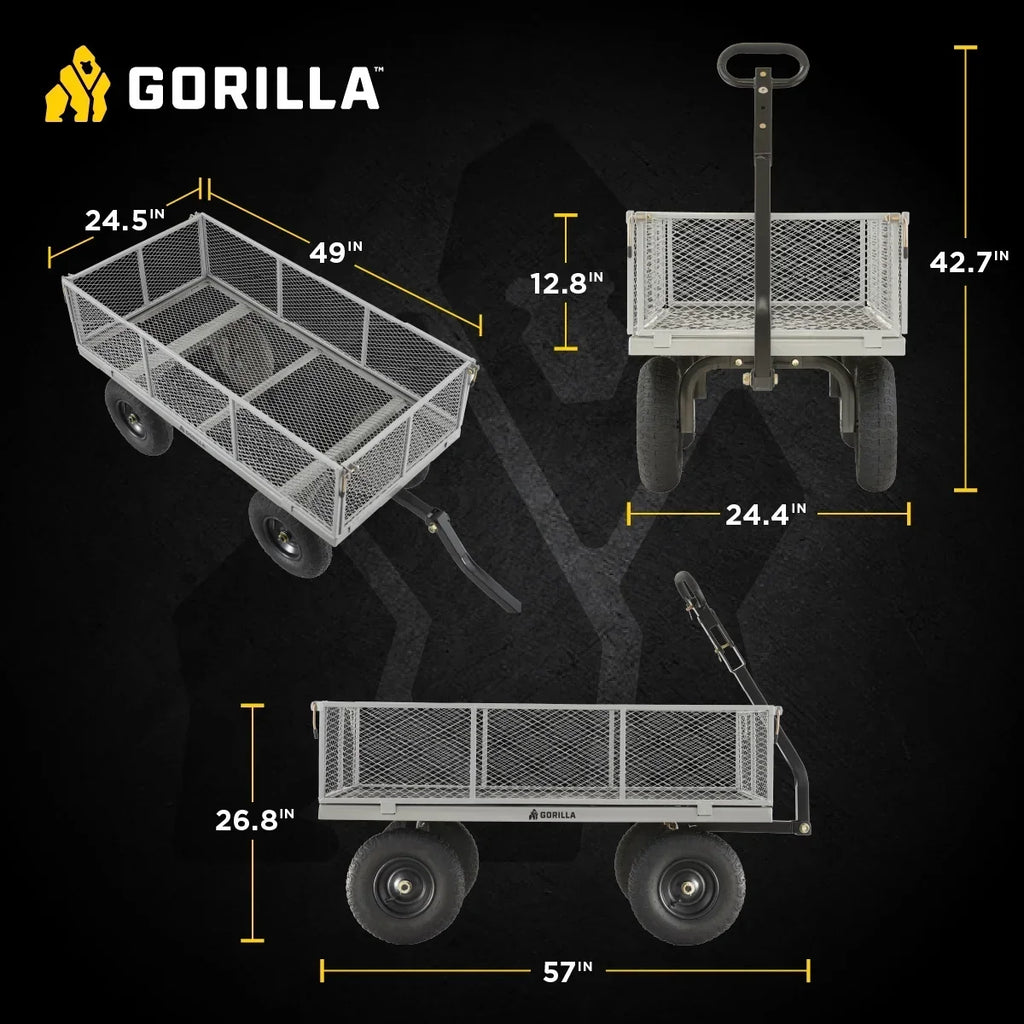 Nouveauté 2026 – Chariot utilitaire en acier Gorilla Carts, capacité de 1000 lb, modèle n° GOR1001-Com, pneus pneumatiques de 13 pouces