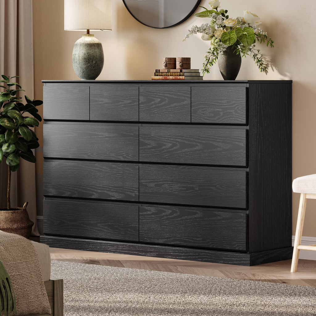 Nouveauté 2026 – Commode moderne en bois Linsy Home pour chambre à coucher, large commode à 9 tiroirs, blanche