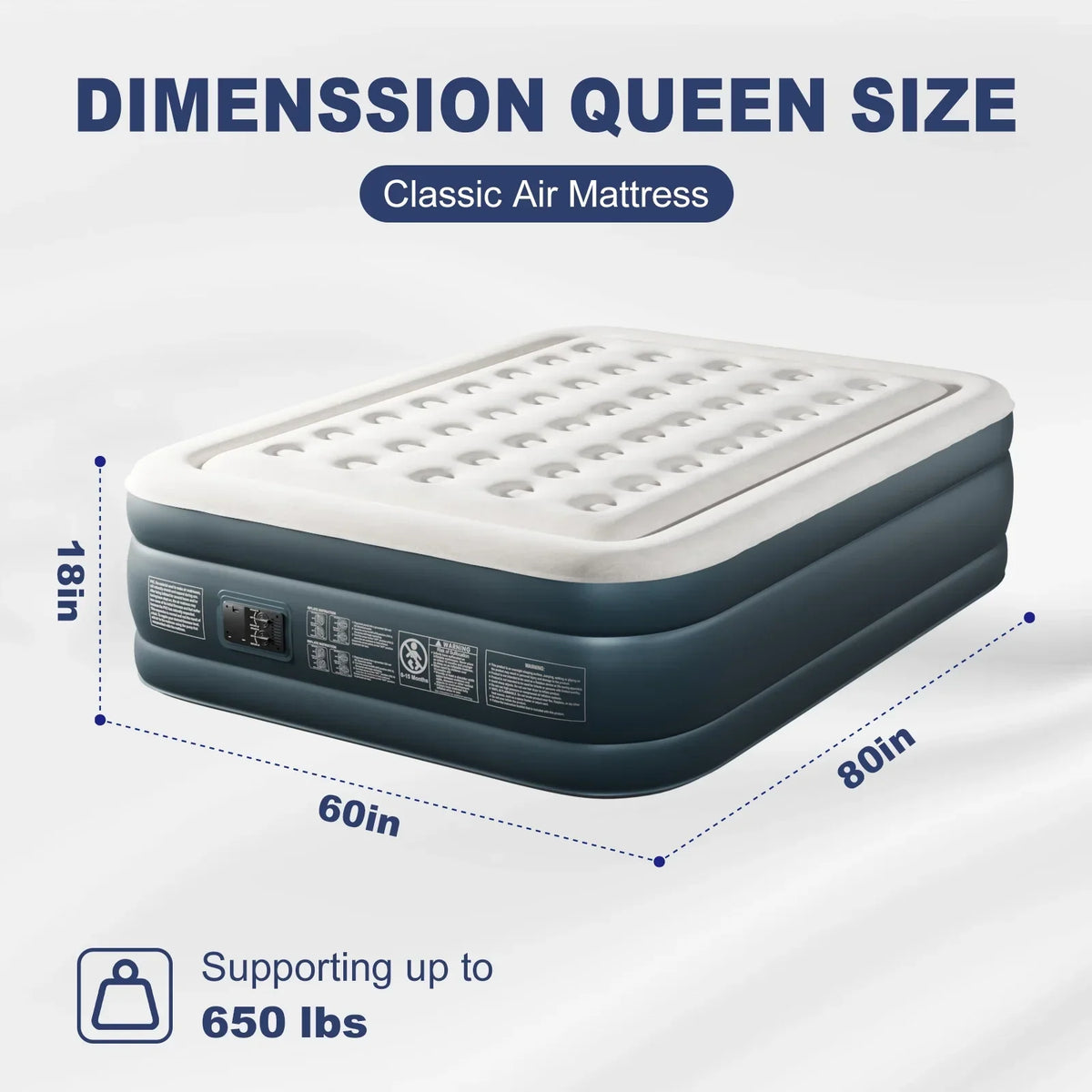 Nouveauté 2026 – Matelas gonflable Zimtown , 45,7 cm (18 po), deux chambres, surélevé, avec pompe intégrée, portable, pour le camping en extérieur et en intérieur, gris et blanc