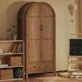 Nouveauté 2026 – Armoire-penderie cintrée Oubayajia avec portes cannelées, en bois, avec tiroirs, étagères et tringle pour chambre à coucher