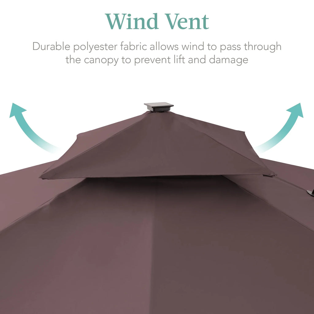 Nouveauté 2026 – Parasol de terrasse carré déporté à deux niveaux, 3 x 3 m, à éclairage solaire LED, avec base incluse (Best Choice Products, ) - Beige