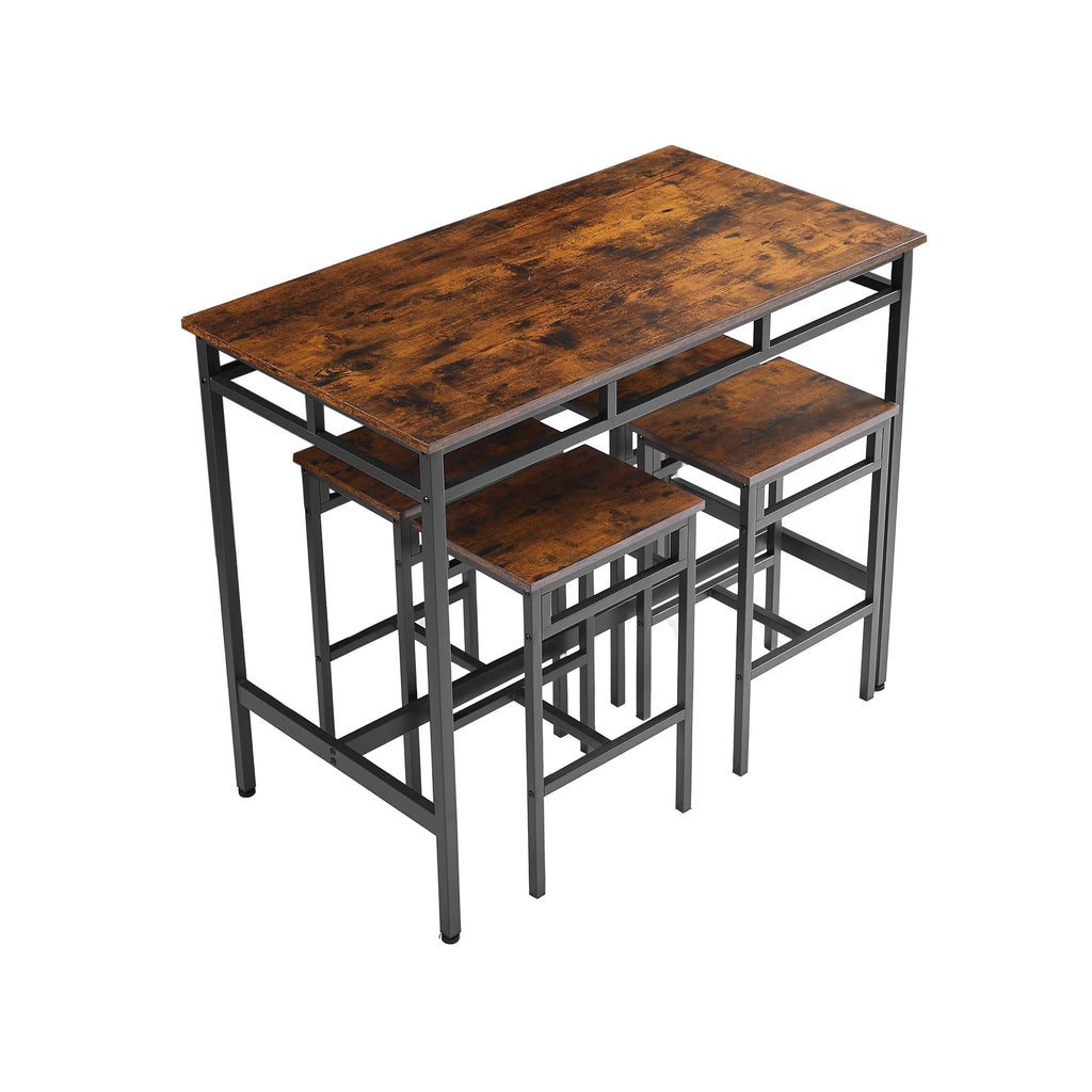 Nouveauté 2026 – Ensemble de table haute 5 places , table de bar et tabourets assortis, table à manger minimaliste avec tabourets sans dossier, ensemble table et chaises de bar avec plateau en bois pour cuisine, appartement ou bistrot - Gain de place