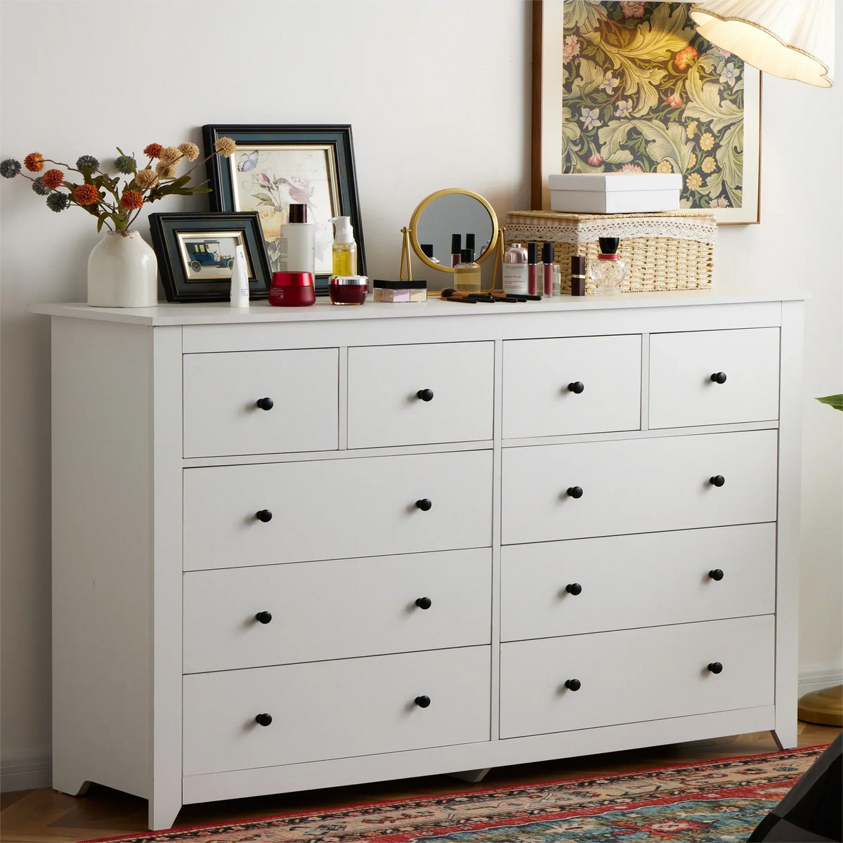 Nouveauté 2026 – Commode blanche EnHomee pour chambre à coucher, 10 tiroirs, commode moderne en bois, commode large pour adultes