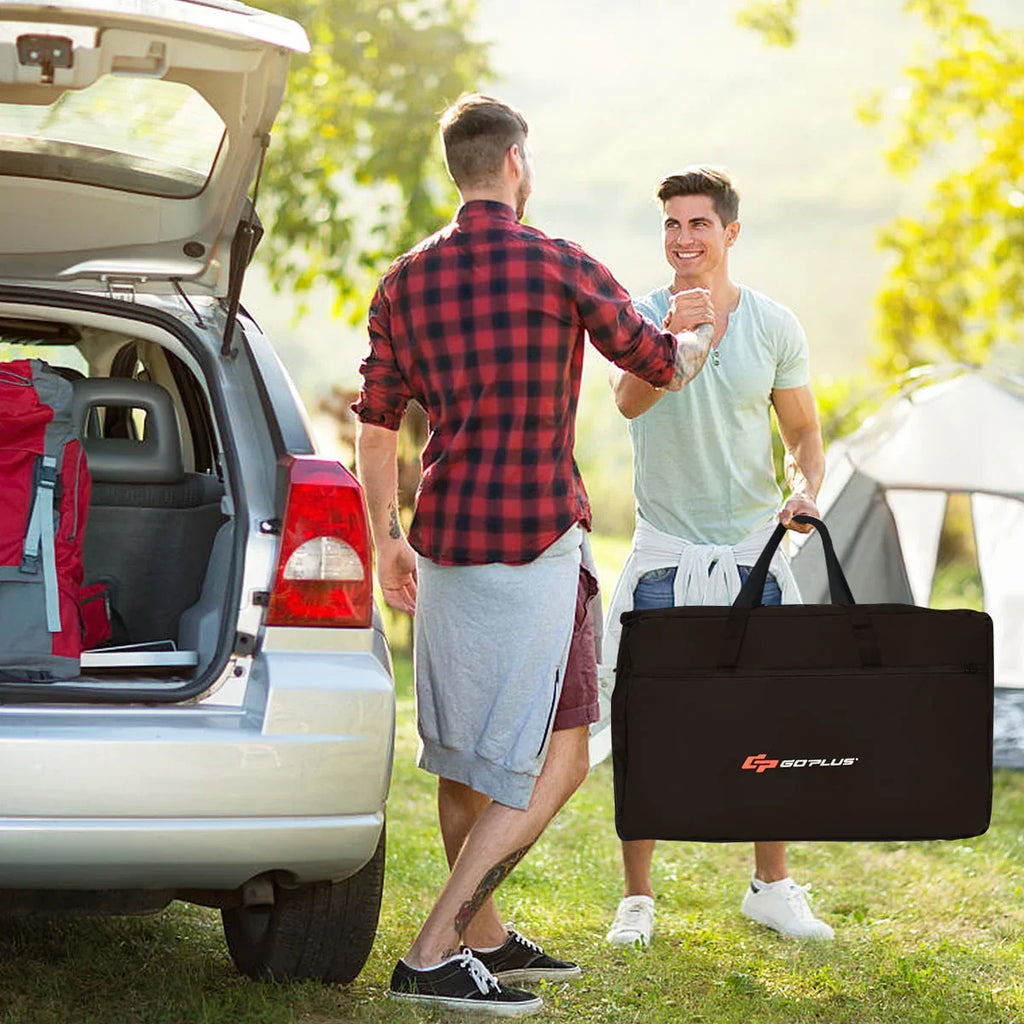 Nouveauté 2026 – Table de barbecue pliante et portable en aluminium Goplus avec rangement et pare-vent, noire