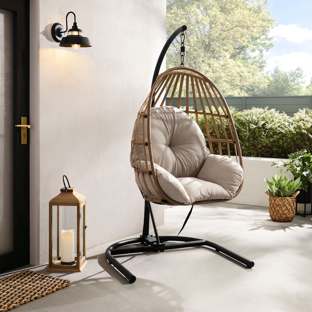 Nouveauté 2026 – Fauteuil suspendu œuf en osier d'extérieur Mainstays, gris, collection