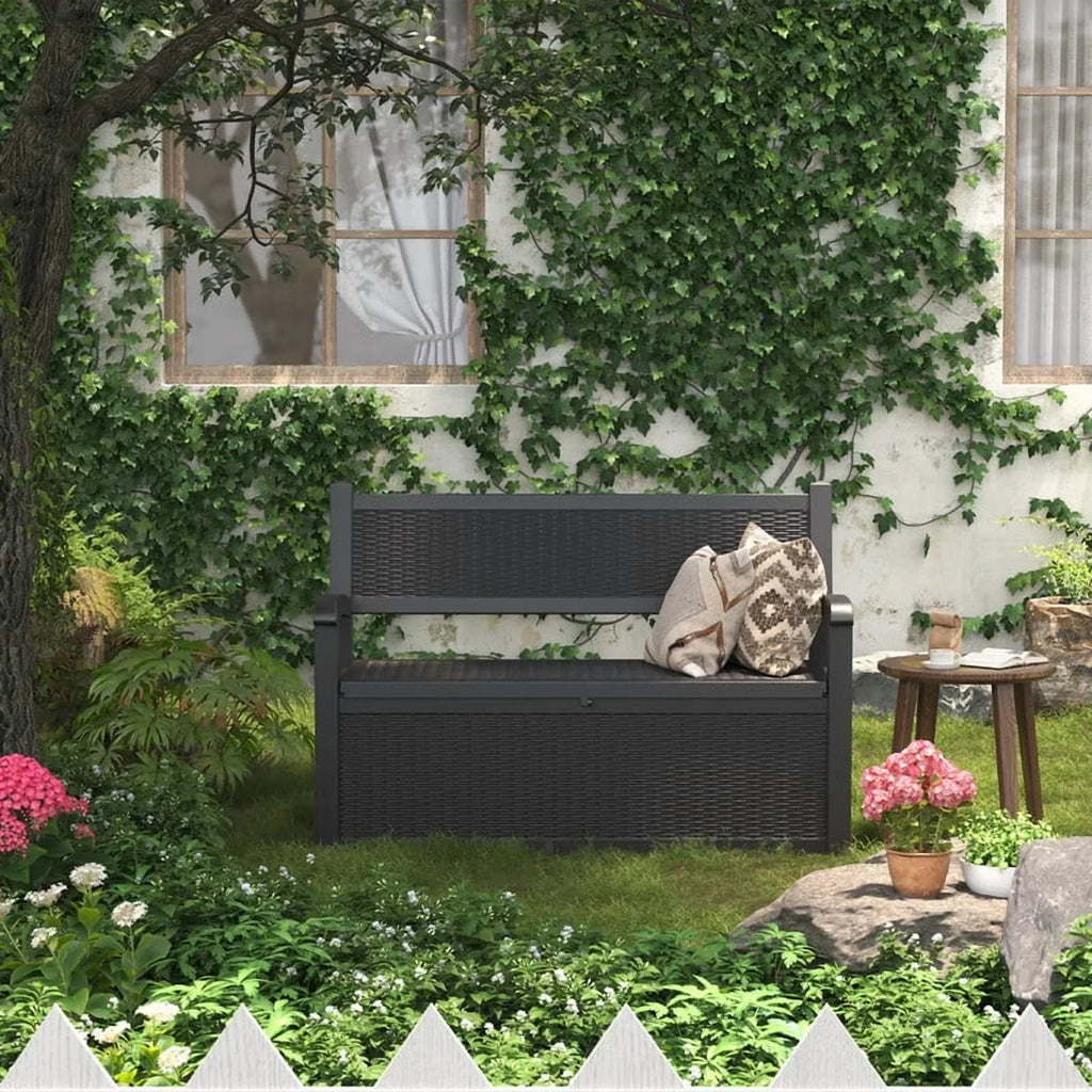 Nouveauté 2026 – Coffre de rangement Bifanuo de 70 gallons avec banc et accoudoirs, résistant à l'eau, idéal pour le mobilier de patio, les outils de jardin, le rangement de piscine et les coussins d'extérieur. Couleur : gris