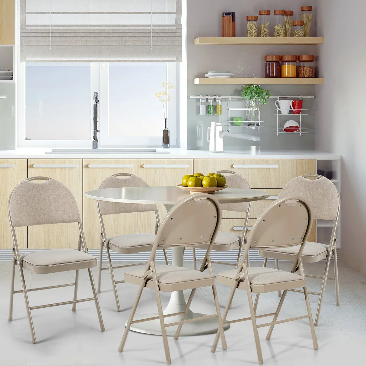 Nouveauté 2026 – Ensemble de 6 chaises pliantes Costway , assise rembourrée et revêtement en tissu, structure en métal, beige, pour la maison ou le bureau