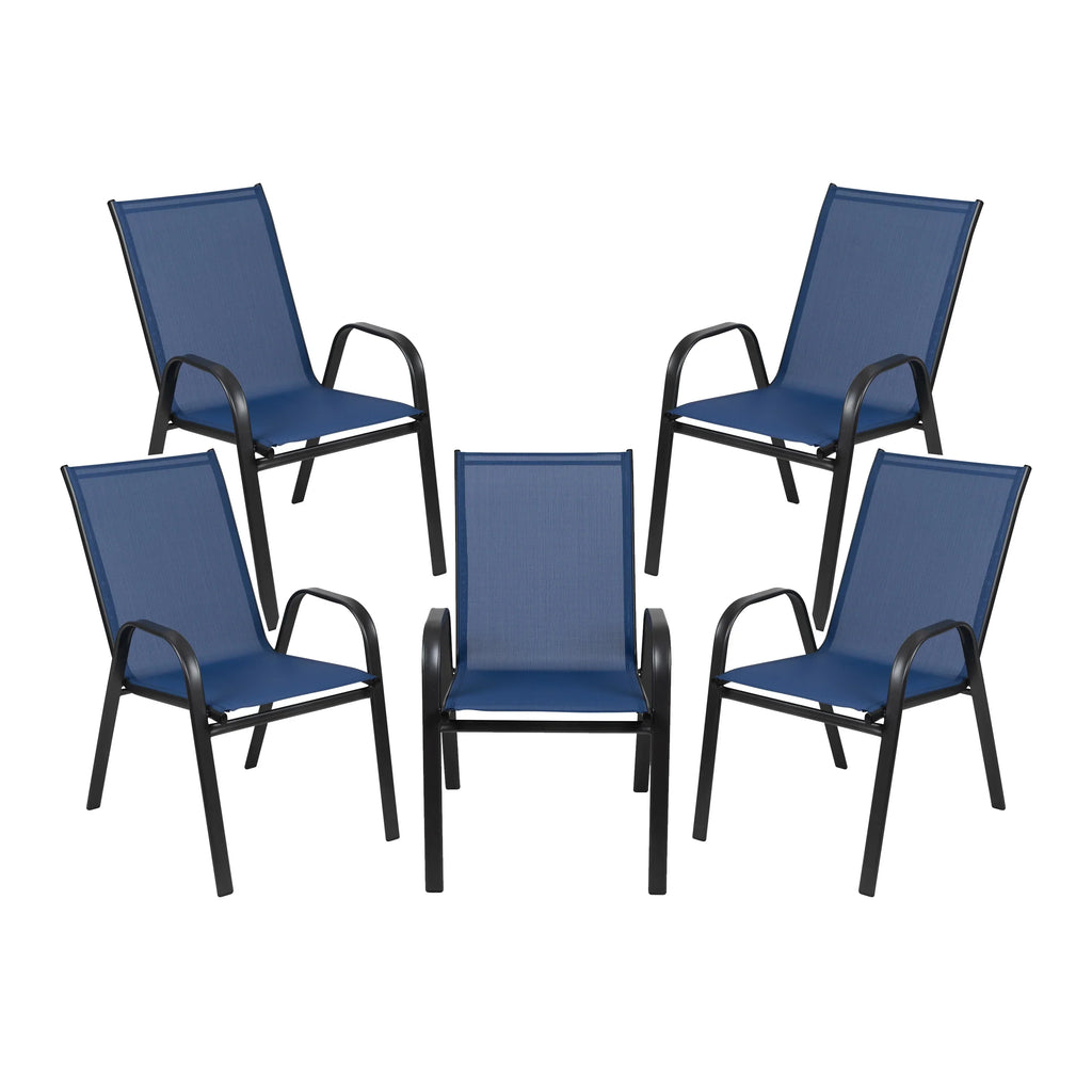 Nouveauté 2026 – Lot de 5 chaises empilables d'extérieur BizChair noires , revêtement Flex Comfort et structure en métal