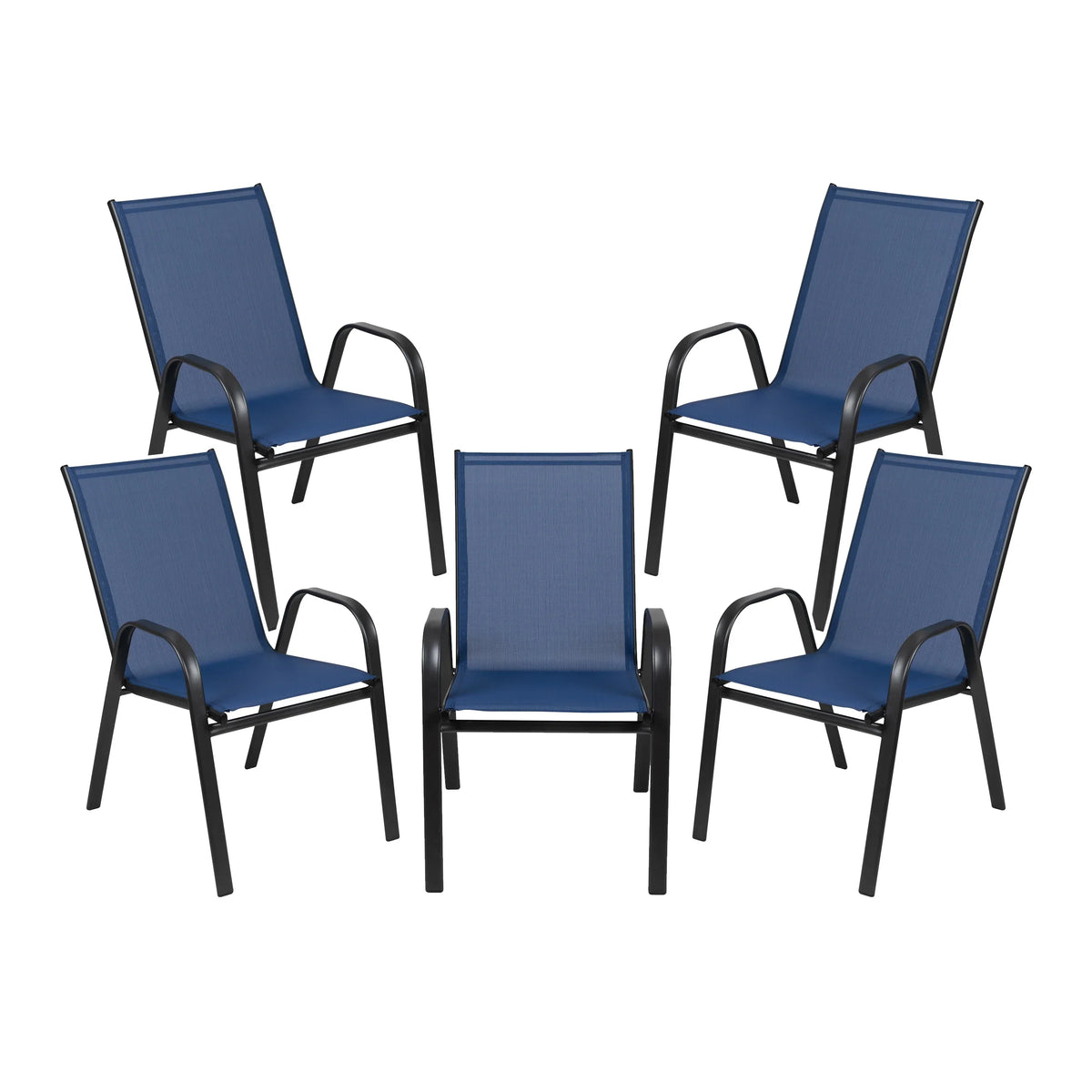Nouveauté 2026 – Lot de 5 chaises empilables d'extérieur BizChair noires , revêtement Flex Comfort et structure en métal