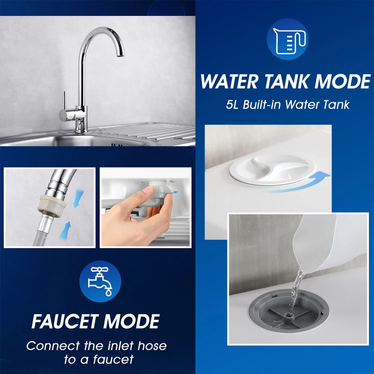 Nouveauté 2026 – Lave-vaisselle portable de comptoir AIRMSEN avec réservoir d'eau intégré de 5 litres et fonction de séchage à l'air, 5 programmes de lavage, mini lave-vaisselle, AE-TDQR03
